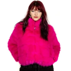 Blue Banana Faux Fur Zip Jacket (Hot Pink)