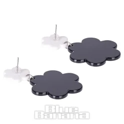 Blue Banana Flower Skulls Earrings (Black/White)