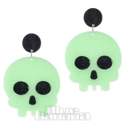 Blue Banana Ghost Skull Earrings (Green)