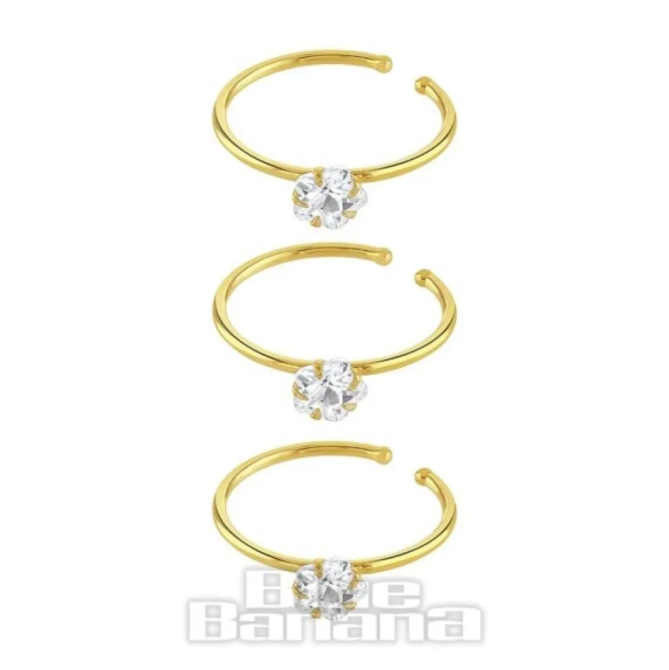 Blue Banana Gold 3mm Crystal Nose Rings (3 Pack)