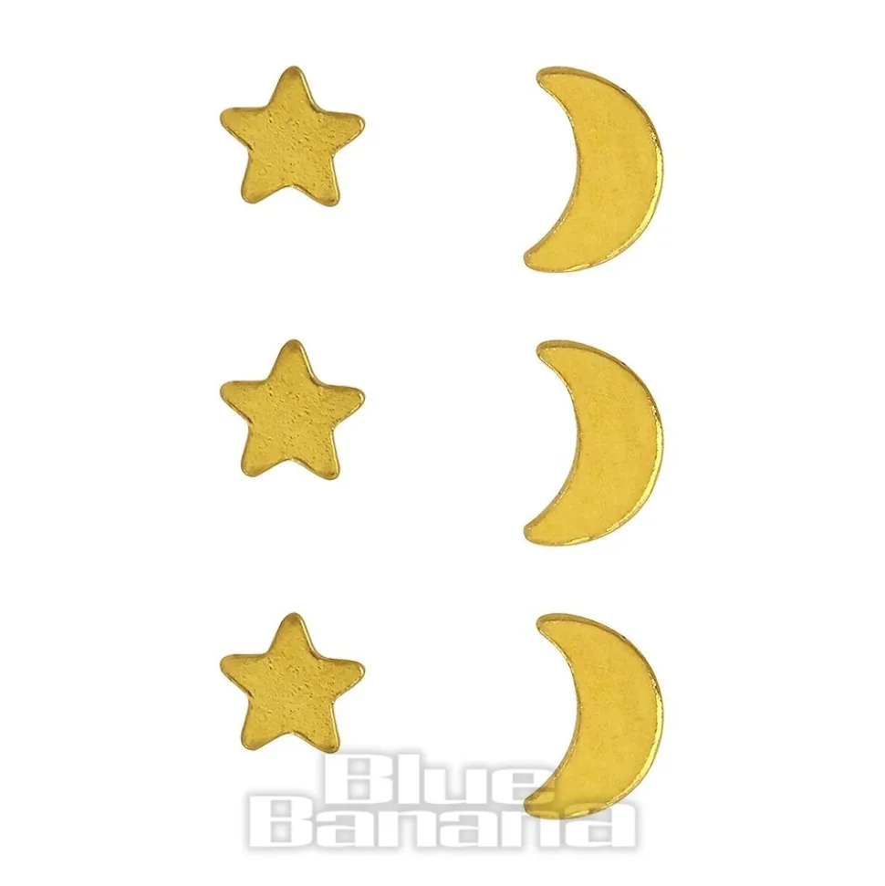 Blue Banana Gold Moon & Star Nose Studs (6 Pack)