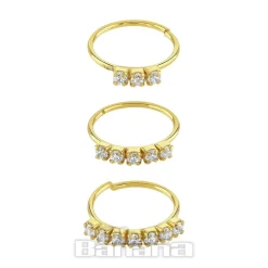 Blue Banana Gold 3/5/7 Square Stone Set Nose Rings (Gold)