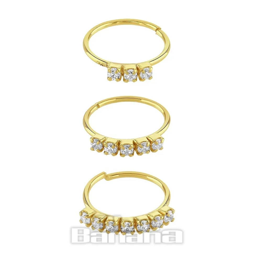 Blue Banana Gold 3/5/7 Square Stone Set Nose Rings (Gold)