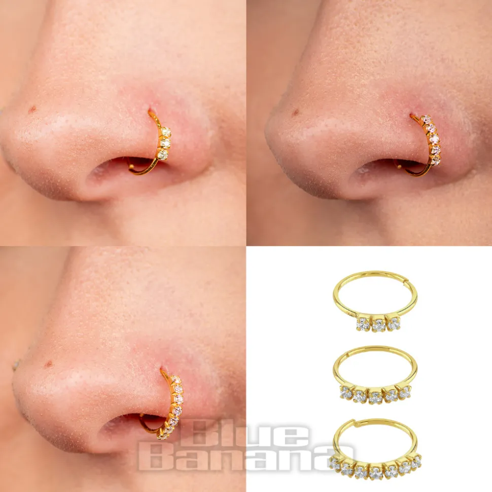 Blue Banana Gold 3/5/7 Square Stone Set Nose Rings (Gold)