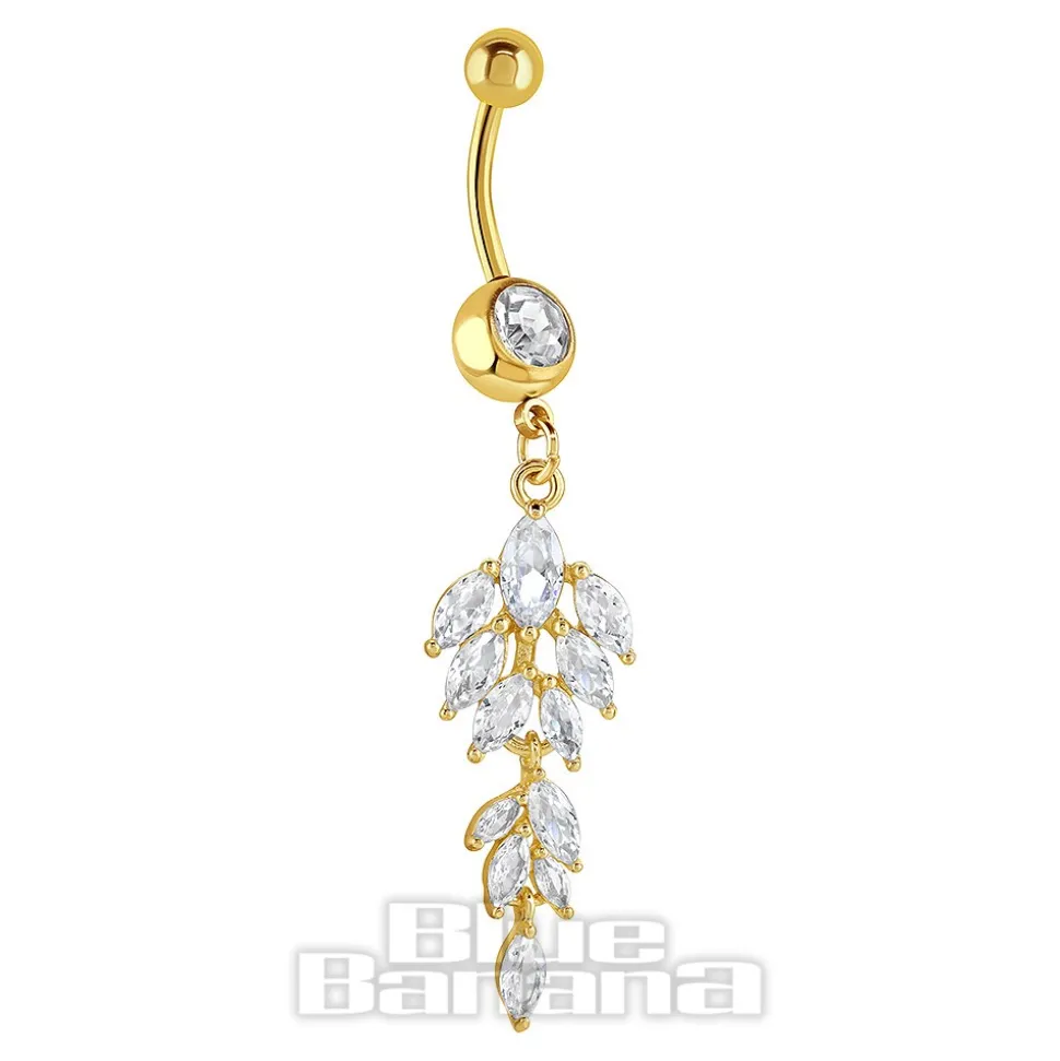 Blue Banana Gold Surgical Steel 1.6 x 10mm Dangle Jewel Navel Bar (Gold)