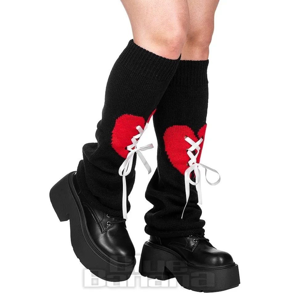 Blue Banana Heart Legwarmers (Black/Red)