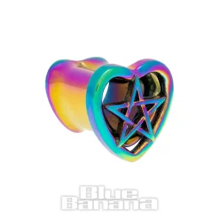 Blue Banana Heart Pentagram Surgical Steel Tunnel (Multicoloured)