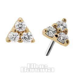 Blue Banana 18K Gold Lab Diamond Trio 3mm Threadless Top (Gold)