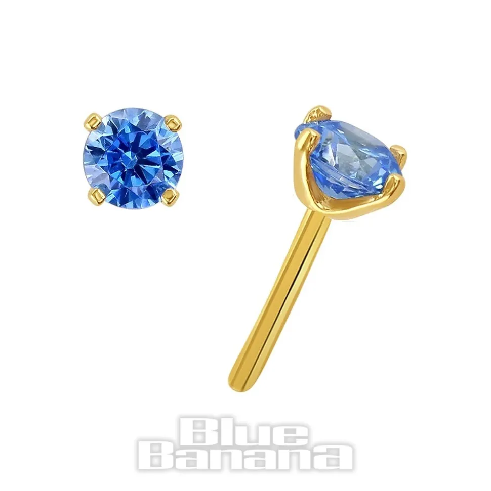 Blue Banana 14K Gold 2mm Cubic Zirconia Threadless Top (Aqua)