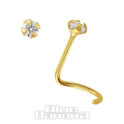 Blue Banana 14K Gold 2mm Nose Stud (Clear)