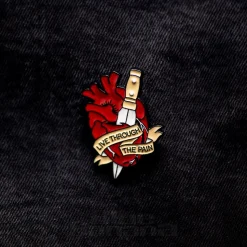 Blue Banana Knife In The Heart Pin Badge (Red)