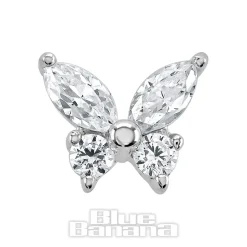 Blue Banana 14K White Gold Cubic Zirconia Butterfly Threadless Top (White Gold)