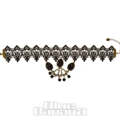 Blue Banana Lace Rose Beads Necklace (Black)