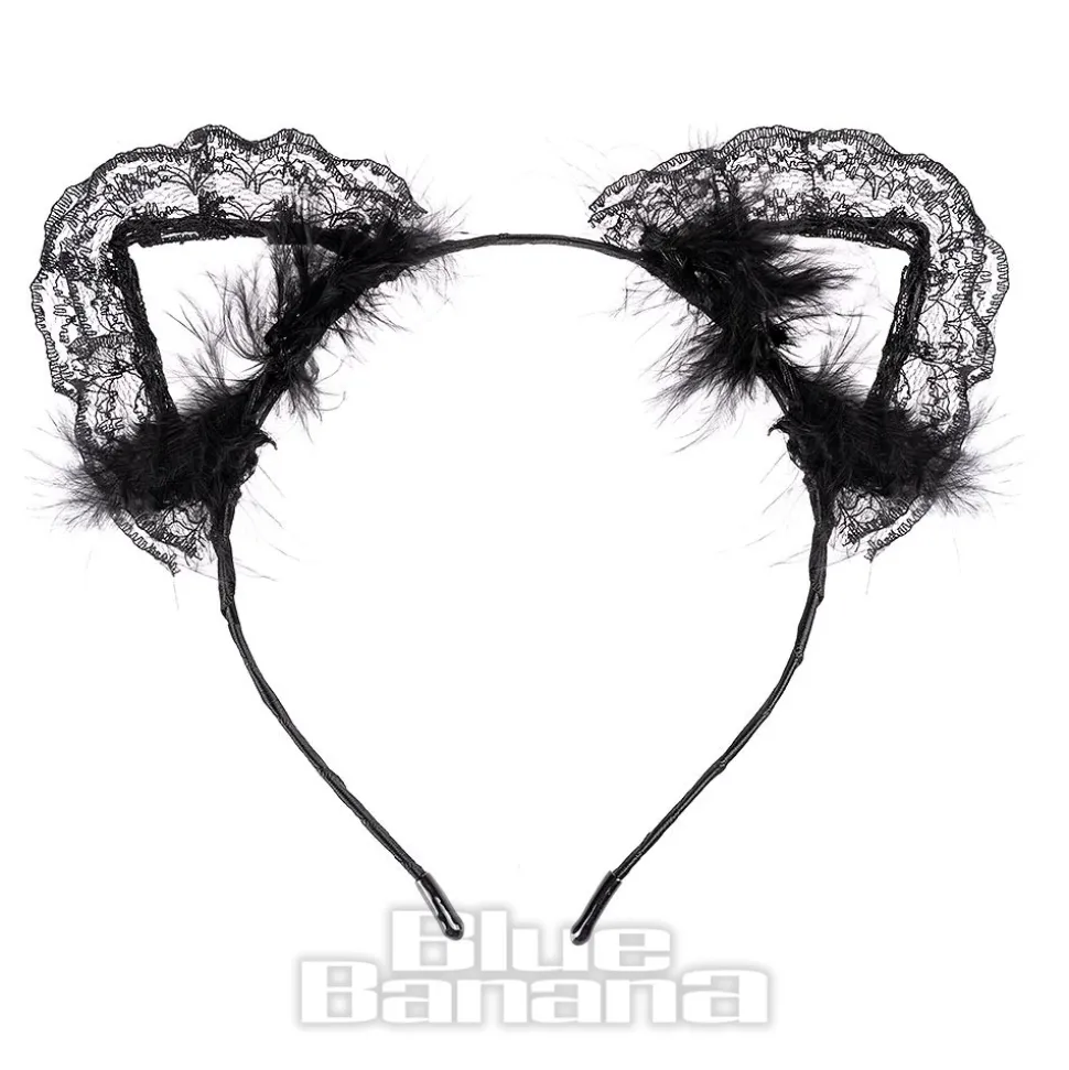 Blue Banana Little Lace Ears Headband (Black)