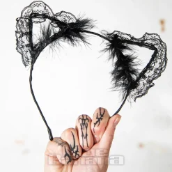 Blue Banana Little Lace Ears Headband (Black)