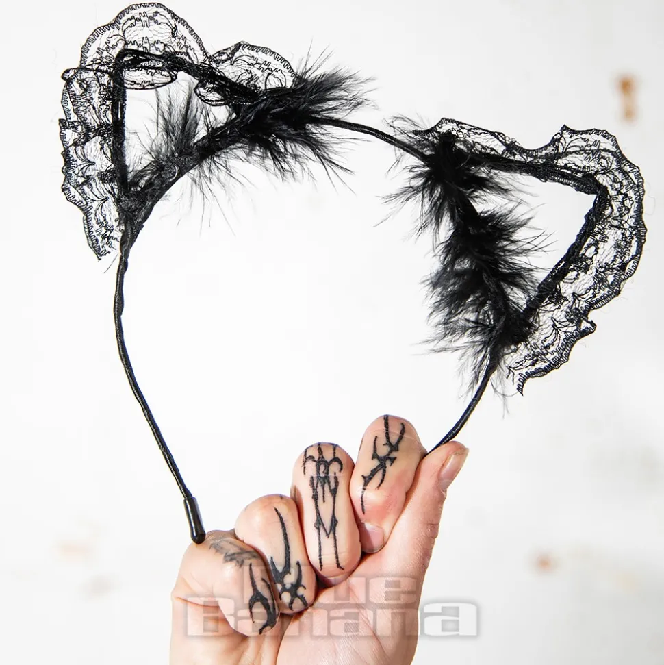 Blue Banana Little Lace Ears Headband (Black)