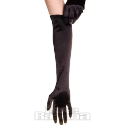 Blue Banana Long Satin Gloves (Black)