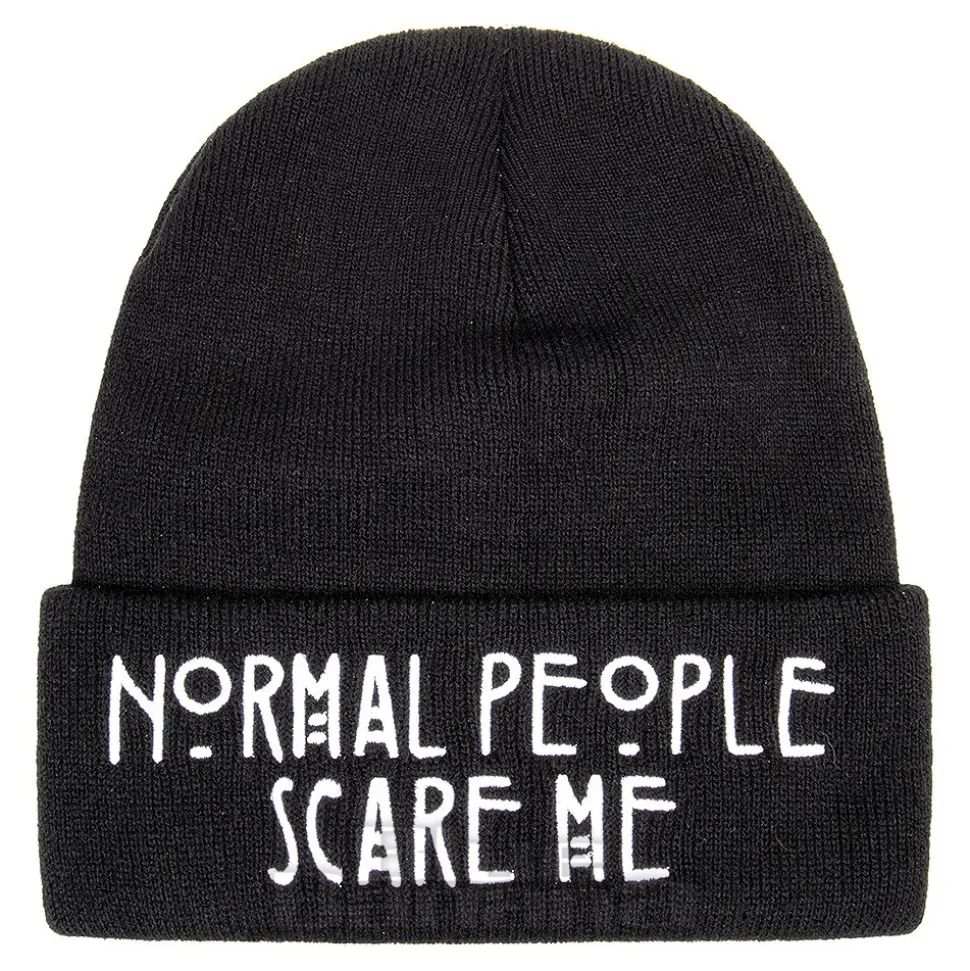 Blue Banana Normal People Scare Me Beanie Hat (Black)