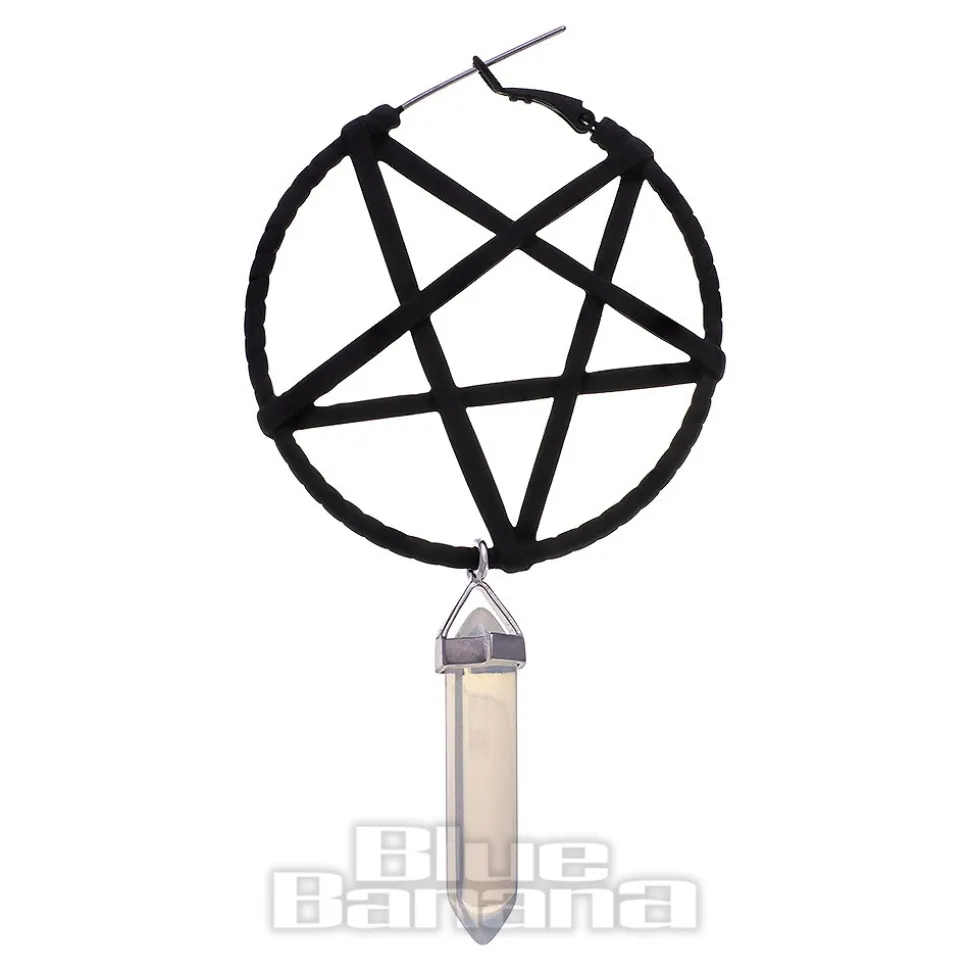 Blue Banana Pentagram Opalite Plug Hoop Earrings (Black)