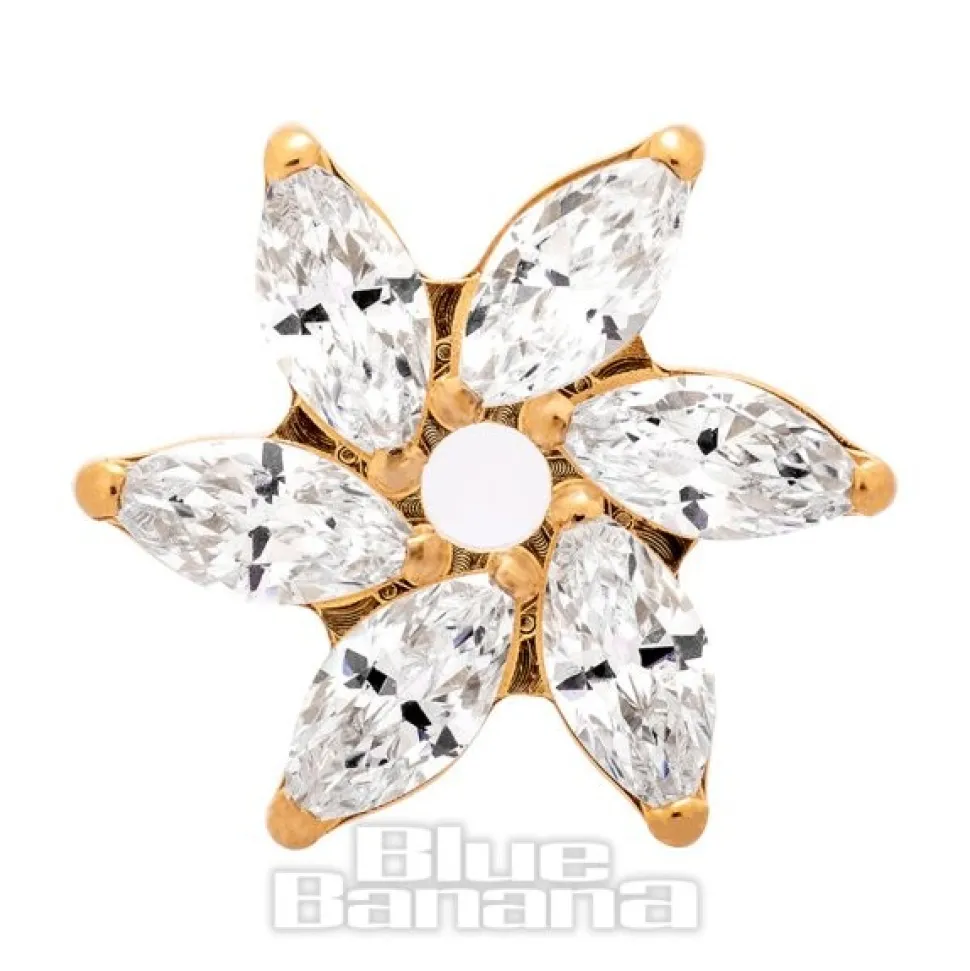 Blue Banana Plasma Gold Cubic Zirconia Flower Threadless Top (Gold)