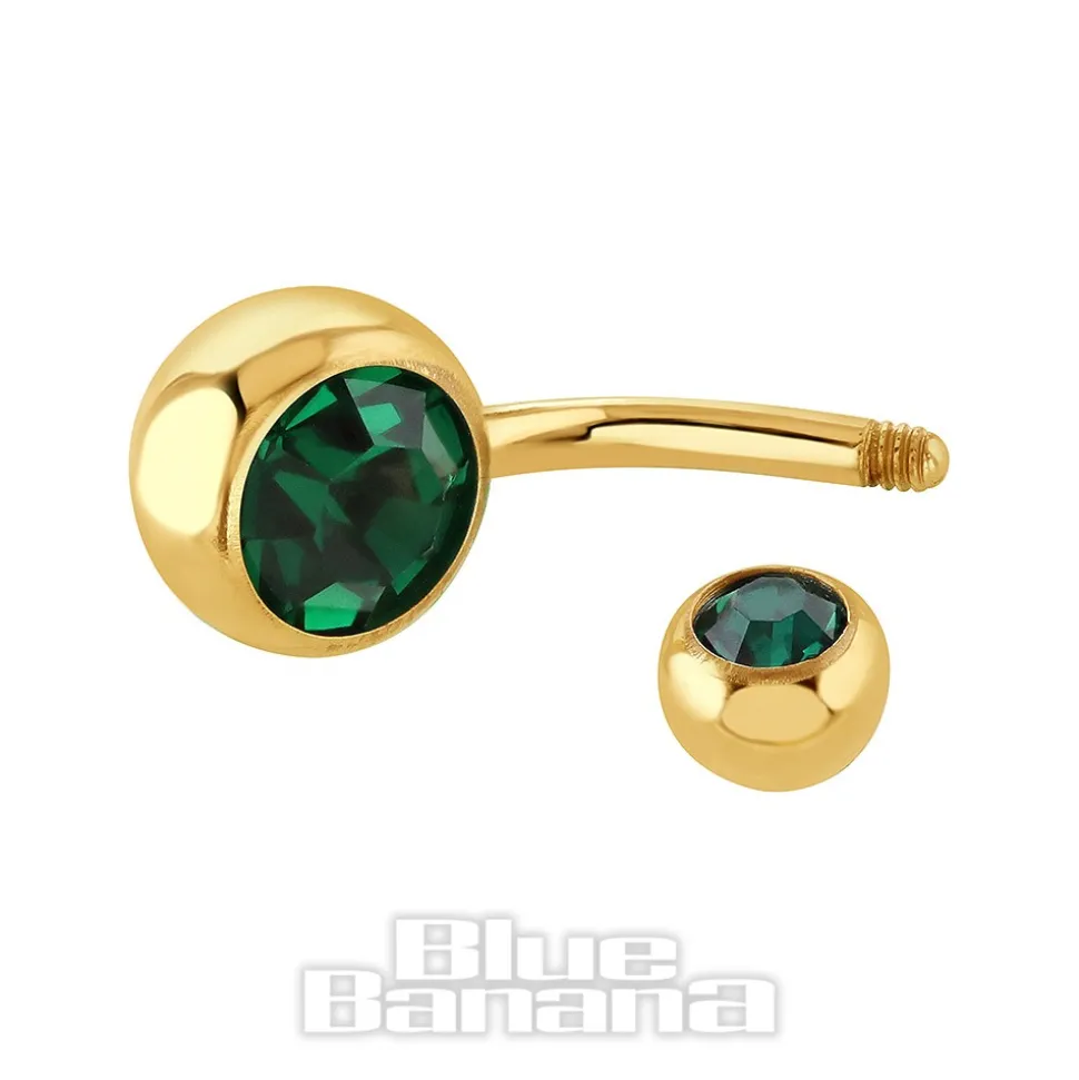 Blue Banana Plasma Gold Double Jewelled 1.6mm Navel Bar (Emerald)