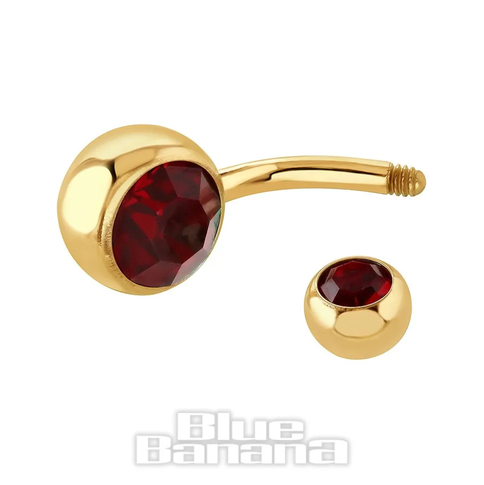 Blue Banana Plasma Gold 1.6mm Doubled Jewelled Navel Bar (Siam)