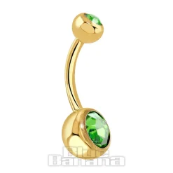 Blue Banana Plasma Gold 1.6mm Double Jewelled Navel Bar (Peridot)