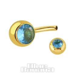 Blue Banana Plasma Gold 1.6mm Internally Threaded Double Jewelled Navel Bar (Aqua)