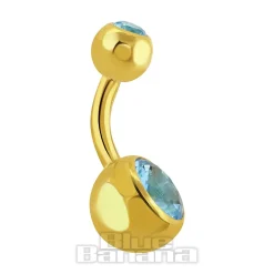 Blue Banana Plasma Gold 1.6mm Internally Threaded Double Jewelled Navel Bar (Aqua)