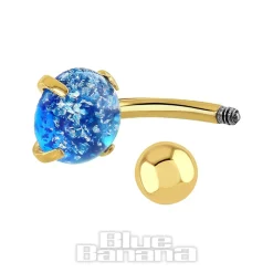 Blue Banana Plasma Gold 1.6mm Opal Navel Bar (Blue)