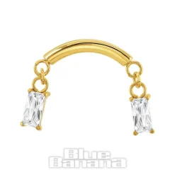 Blue Banana Plasma Gold 1.2 x 8mm Bar Double Drop Gems Threadless Labret (Gold)