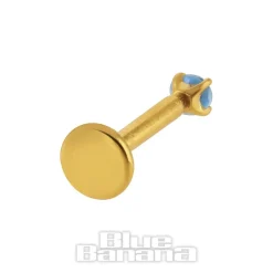 Blue Banana Plasma Gold 1.2 X 8mm Gem Threadless Labret (Aqua Blue)