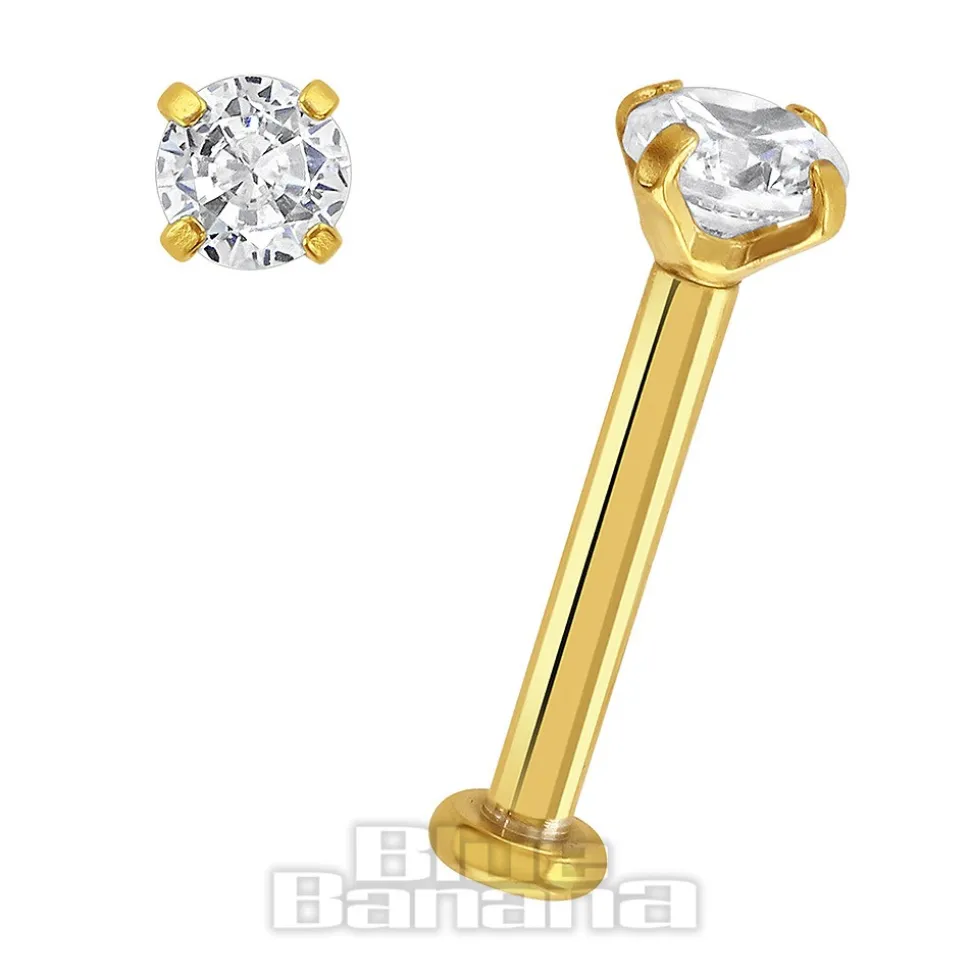 Blue Banana Plasma Gold 1.2 x 8mm 3mm Crystal Labret (Pack Of 3)