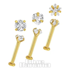 Blue Banana Plasma Gold 1.2 x 8mm 3mm Crystal Labret (Pack Of 3)