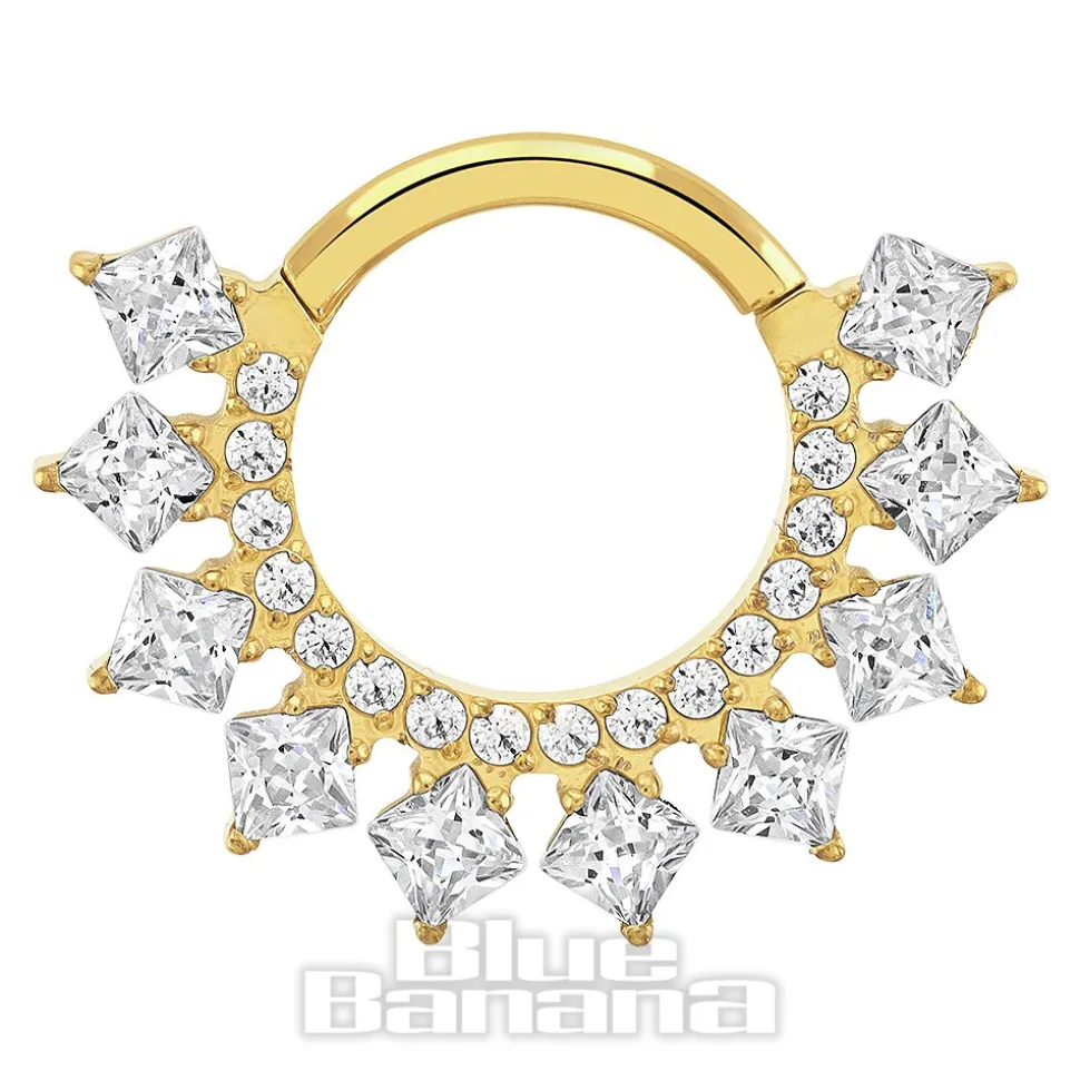 Blue Banana Plasma Gold 1.2 x 8mm 10 Square Stones Hinged Segment Ring (Gold)