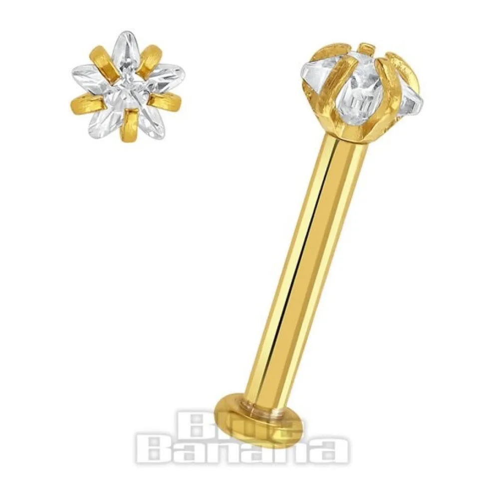 Blue Banana Plasma Gold 1.2 x 8mm Star 3mm Crystal Labret (Gold)