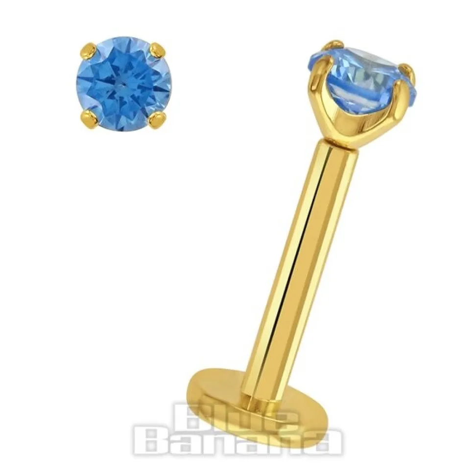 Blue Banana Plasma Gold 1.2 x 8mm Threadless Labret (Aqua)