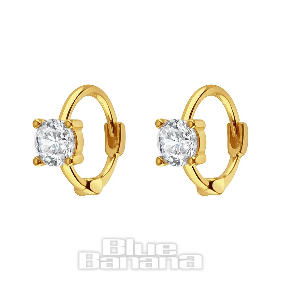 Blue Banana Plated Gold Square Crystal Clicker Hoops (Pair)