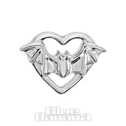 Blue Banana Polished Titanium Bat Heart Threadless Top (Silver)