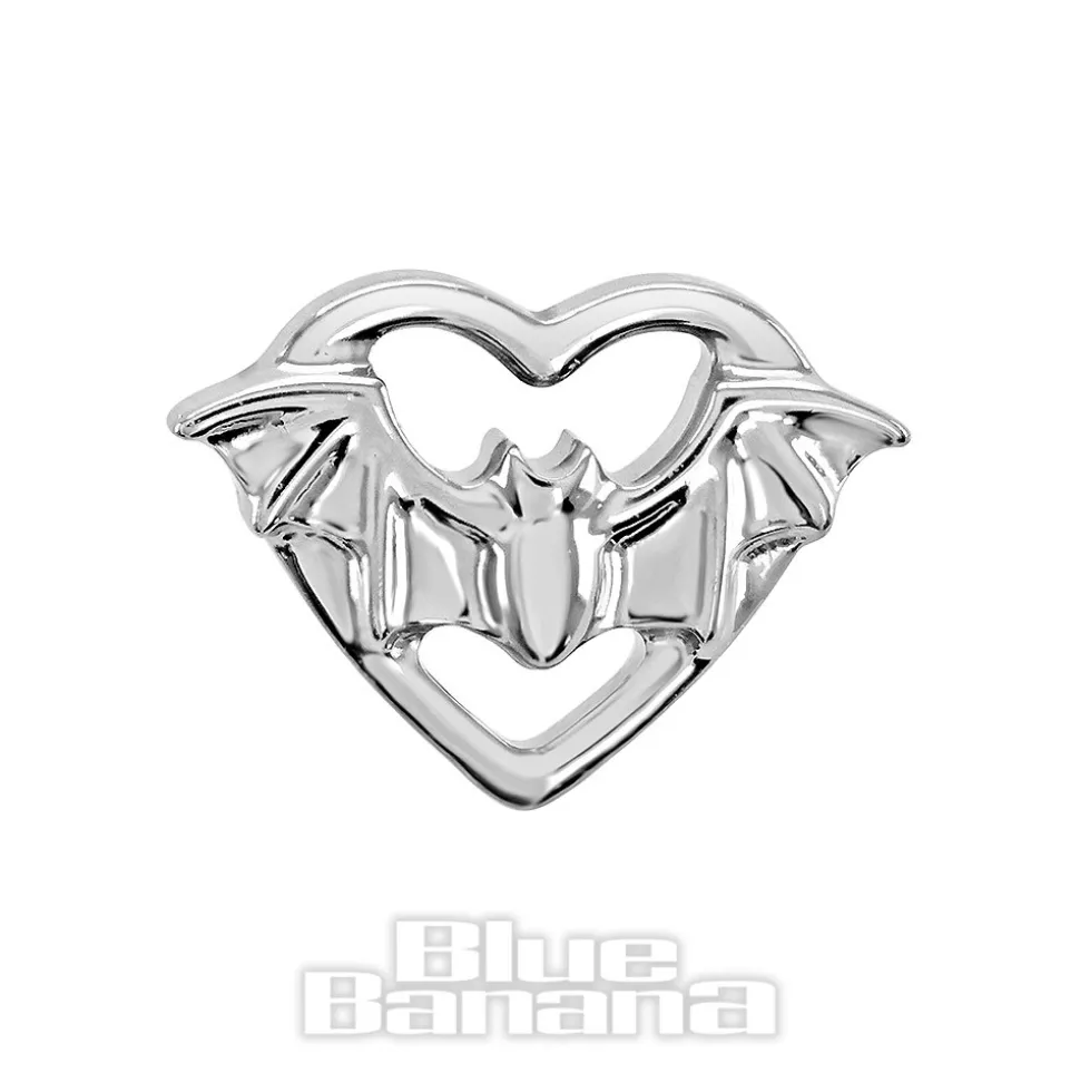 Blue Banana Polished Titanium Bat Heart Threadless Top (Silver)