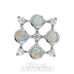 Blue Banana Polished Titanium Quad Synthetic Opal & Cubic Zirconia Threadless Top (Silver)