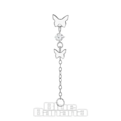 Blue Banana Polished Titanium 1.2 x 8mm Double Butterfly Chain Threadless Labret (Silver)