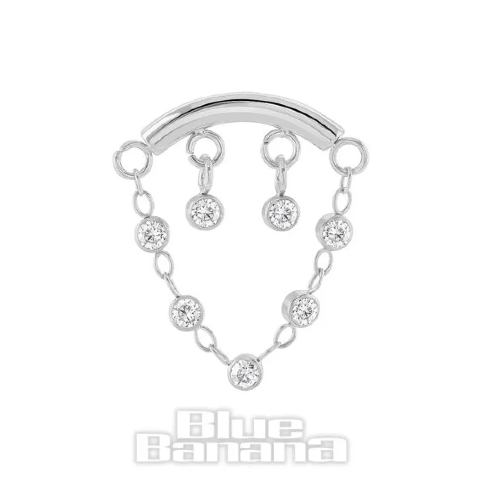 Blue Banana Polished Titanium 1.2 x 8mm Bar Double Drop Gems Threadless Labret (Silver)