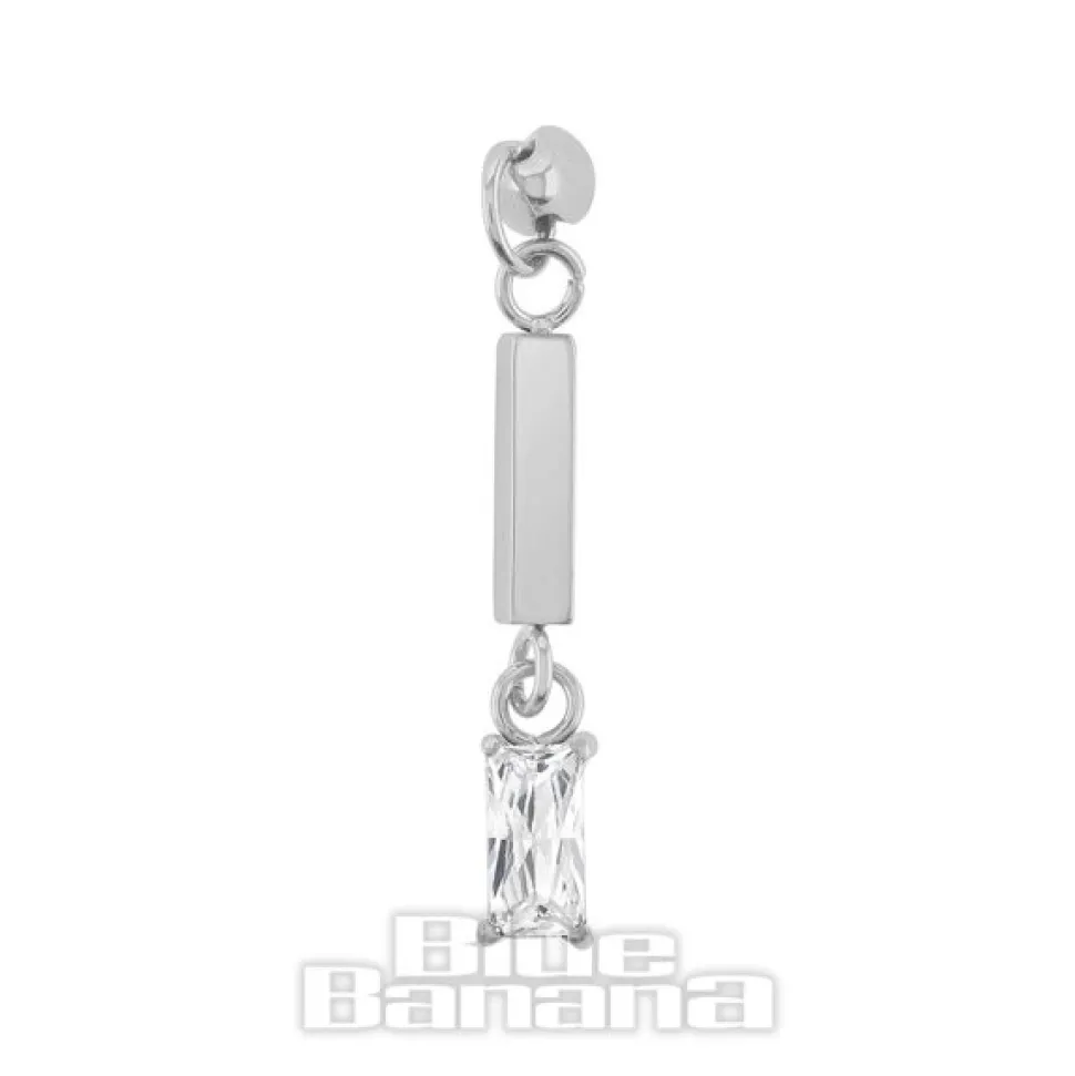 Blue Banana Polished Titanium 1.2 x 8mm Straight Bar Gem Drop Threadless Labret (Silver)