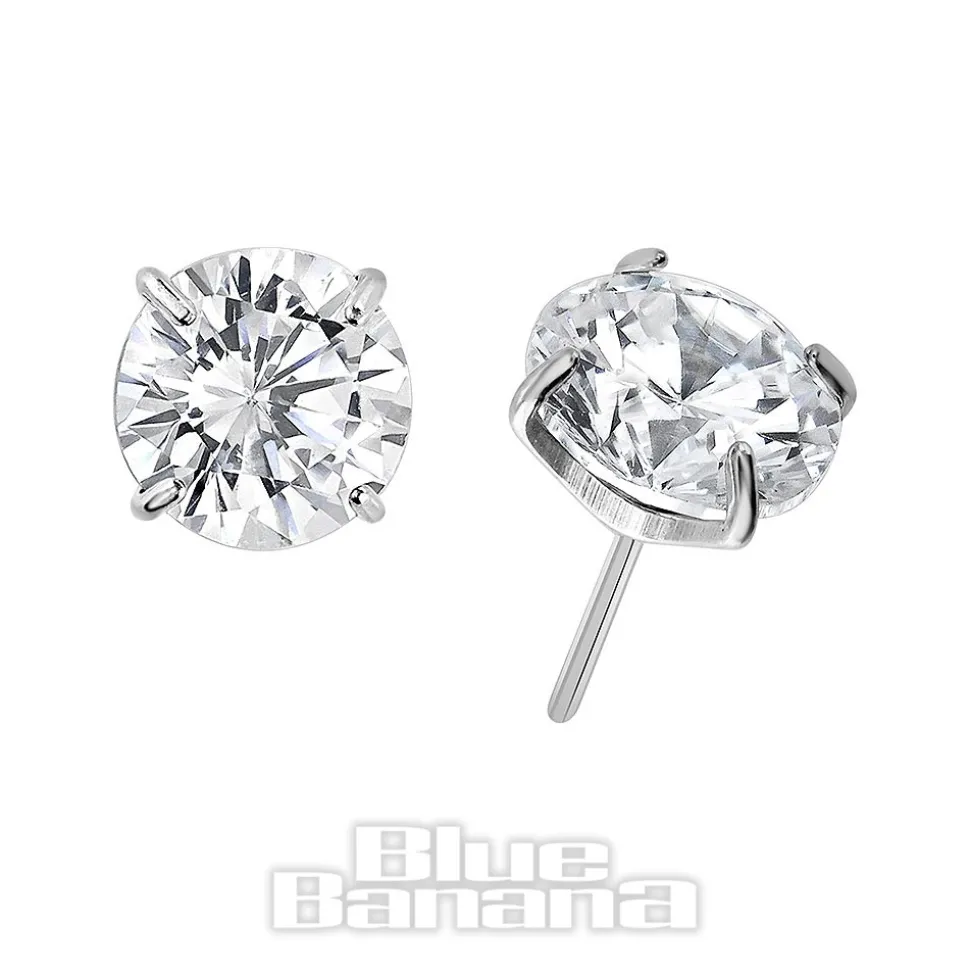 Blue Banana Polished Titanium 4mm Claw Gem Threadless Top (Crystal)