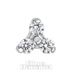 Blue Banana Polished Titanium 5mm Trio Cubic Zirconia Stone Threadless Top (Clear)