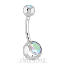 Blue Banana Polished Titanium 1.6mm Double Jewelled Navel Bar (Blue Aurora Borealis)