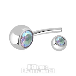Blue Banana Polished Titanium 1.6mm Double Jewelled Navel Bar (Blue Aurora Borealis)
