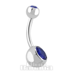 Blue Banana Polished Titanium 1.6mm Double Jewelled Navel Bar (Capri)