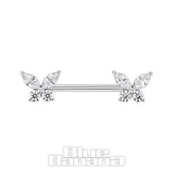 Blue Banana Polished Titanium Butterfly Threadless Nipple Bar (Cubic Zirconia)